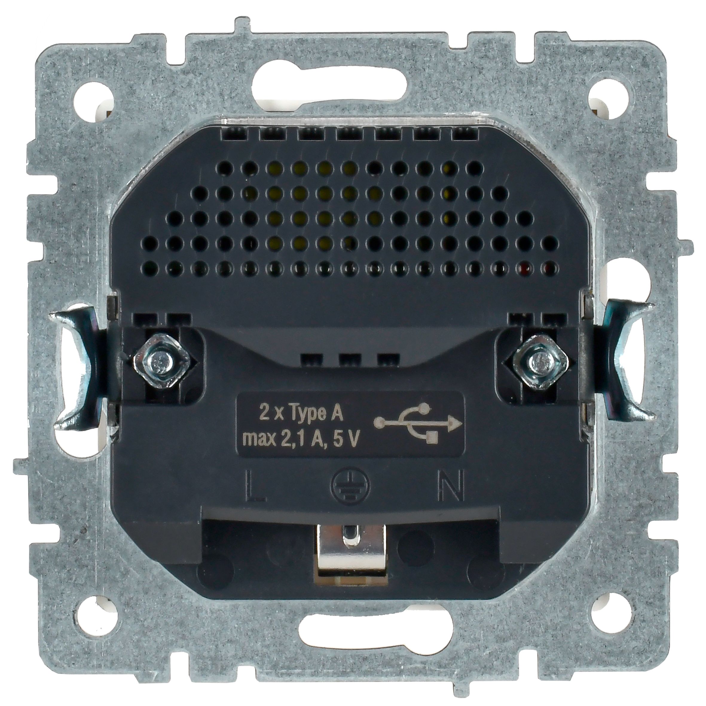 BRITE Розетка 1-местная с заземлением с защитными шторками 16А с USB A+A 5B 2,1A  РЮш10-1-БрБ белый ИЭК