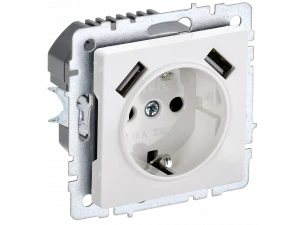 BRITE Розетка 1-местная с зазем. с защитными шторками 16А с USB A+A 5B 2,1A  РЮш10-1-БрБ белый ИЭК