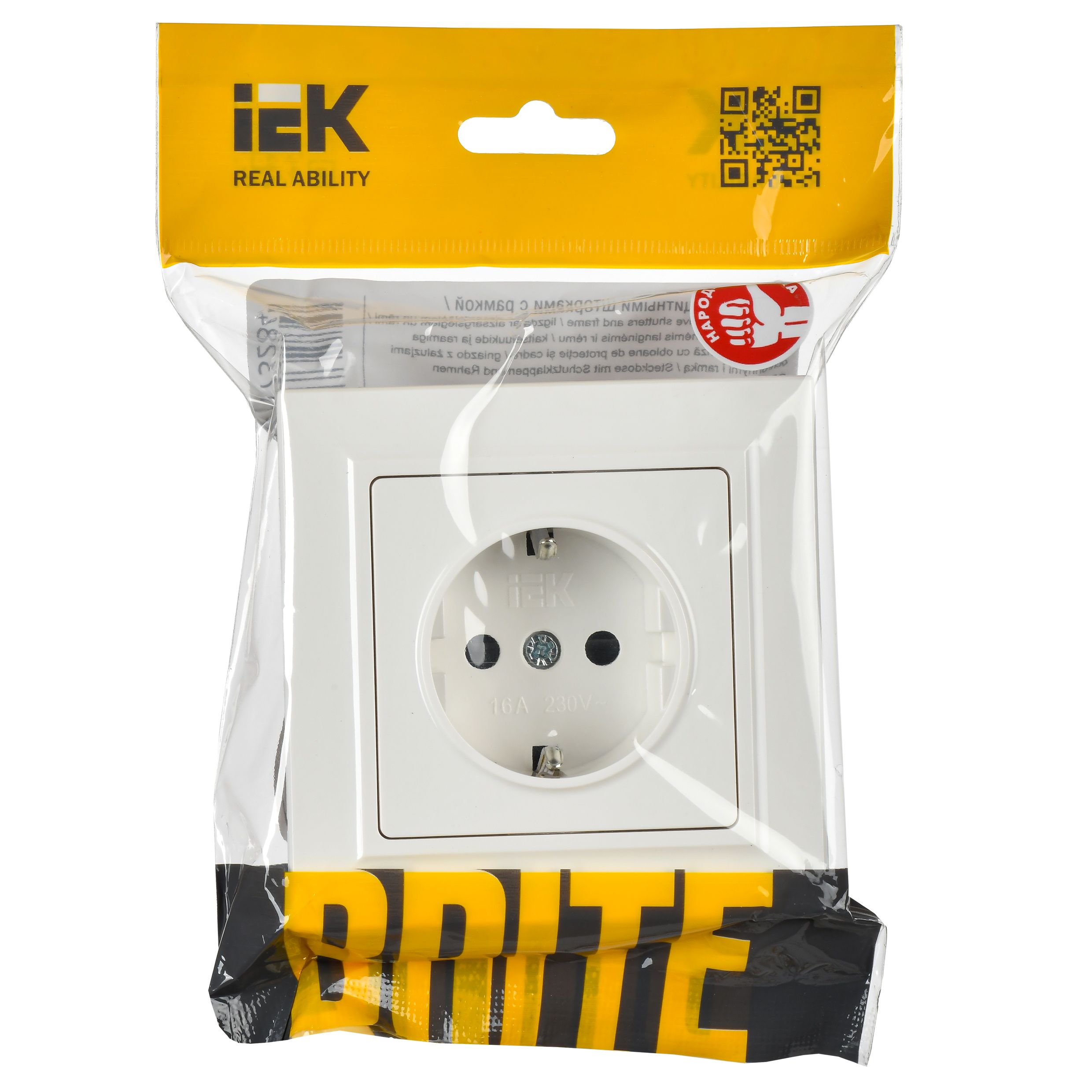 BRITE Розетка 1-местная с заземлением с защитными шторками 16А в сборе РСР14-1-0-БрБ белый BRITE ИЭК