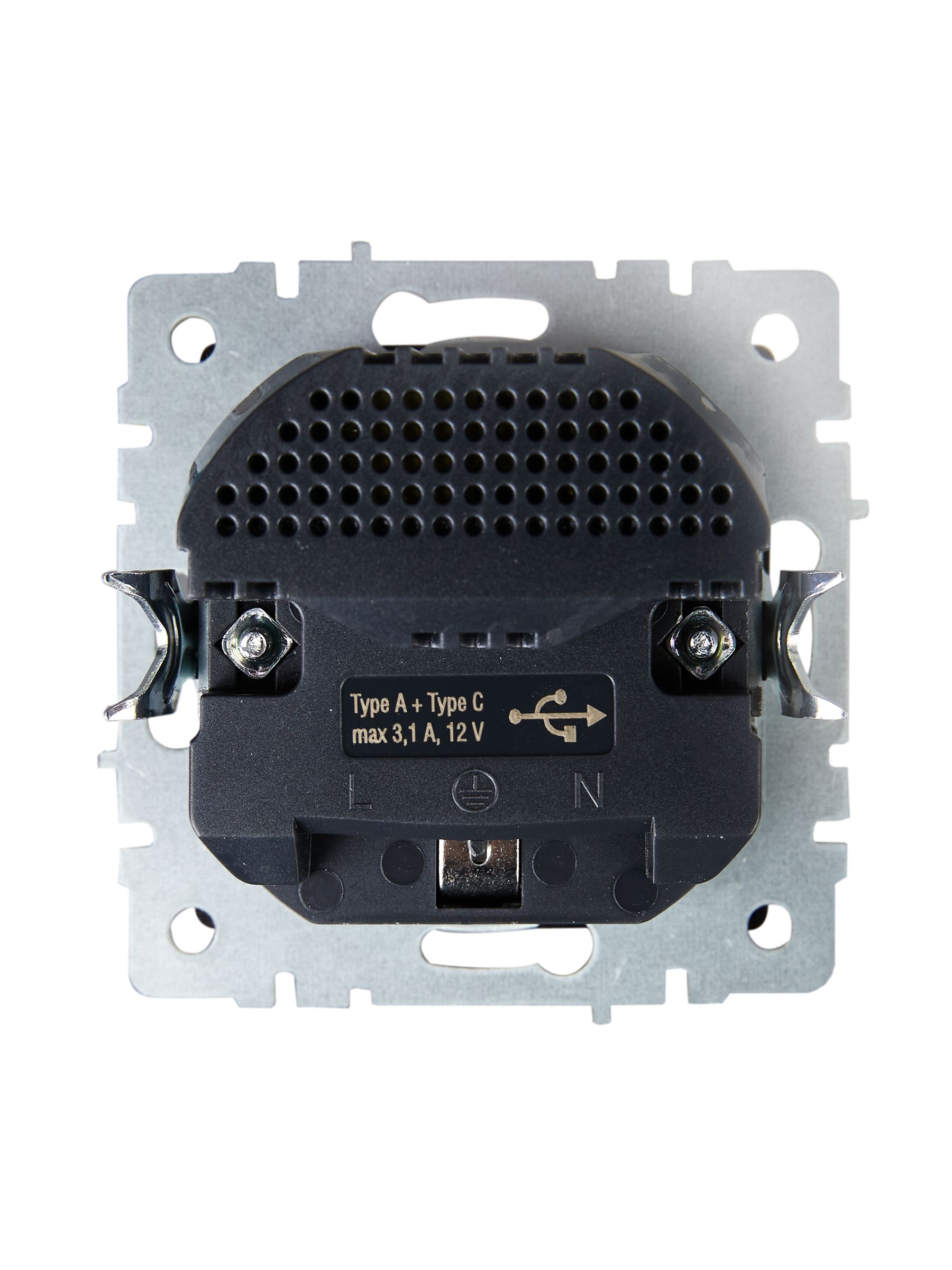 BRITE Розетка 1-местная с заземлением с защитными шторками 16А с USB A+C 18Вт РЮш11-1-БрГ графит ИЭК