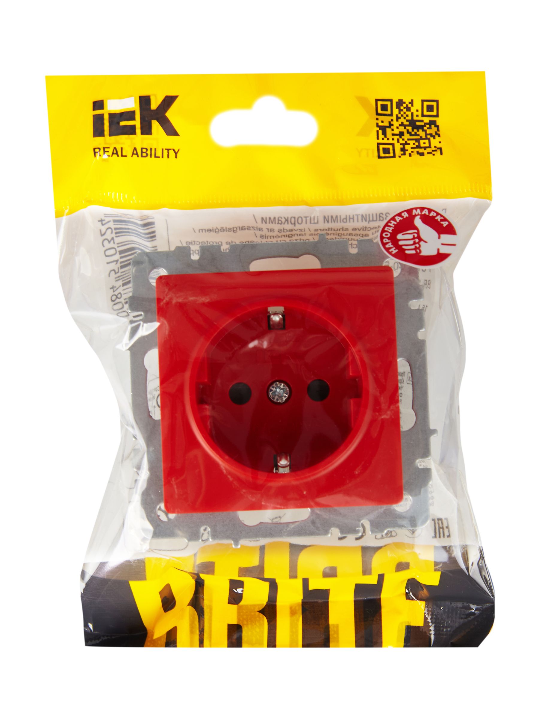 BRITE Розетка 1-местная с заземлением с защитными шторками 16А РС14-1-0-БрК красный ИЭК