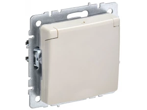 BRITE Розетка 1-местная с заземлением с защитными шторками и крышкой 16А IP20 РСбш10-3-БрКр беже ИЭК