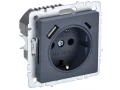 BRITE Розетка 1-местная с заземлением с защитными шторками 16А с USB A+C 18Вт РЮш11-1-БрМ маренго ИЭК