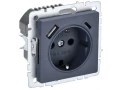 BRITE Розетка 1-местная с заземлением с защитными шторками 16А с USB A+C 18Вт РЮш11-1-БрМ маренго ИЭК
