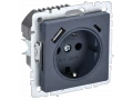 BRITE Розетка 1-местная с заземлением с защитными шторками 16А с USB A+C 18Вт РЮш11-1-БрМ маренго ИЭК