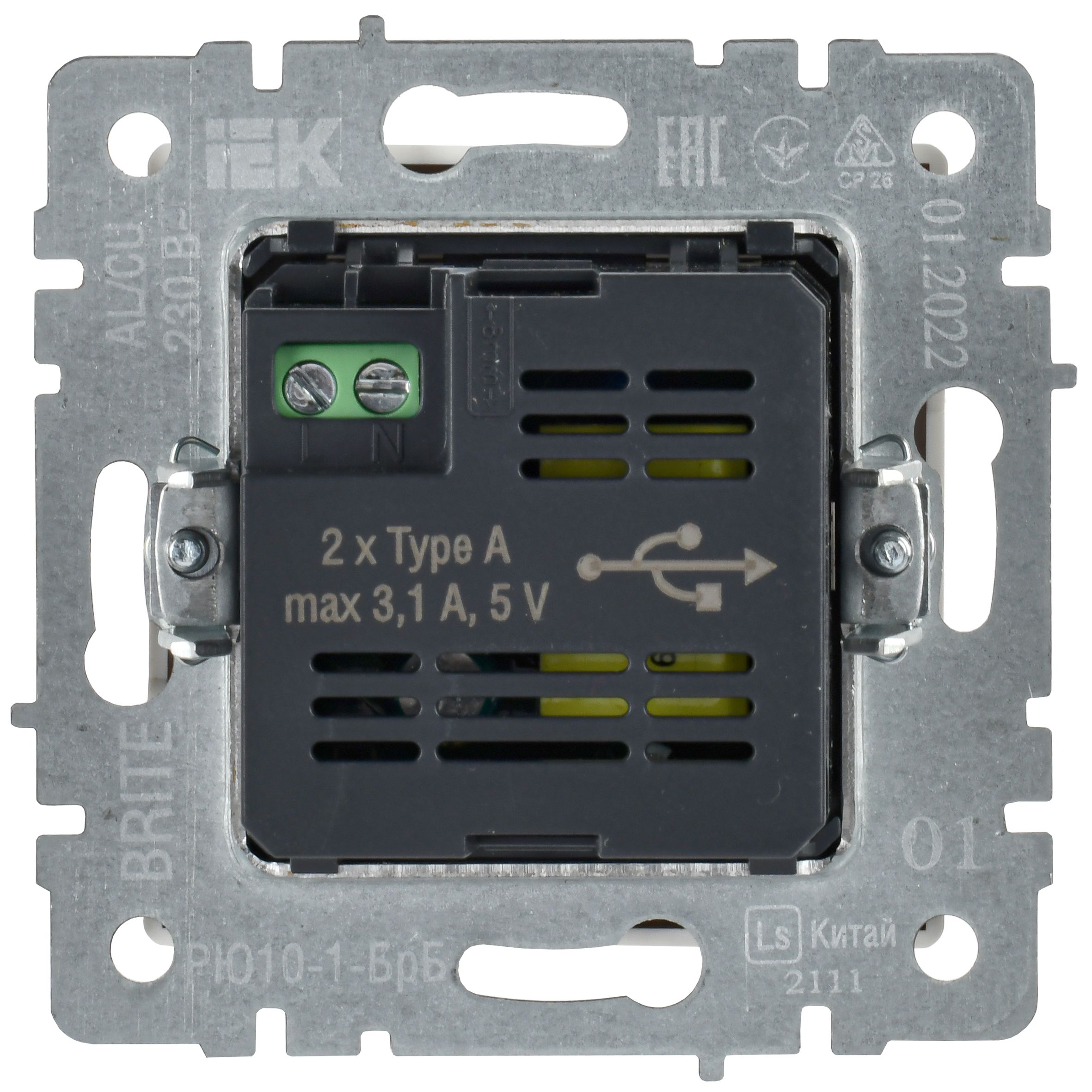 BRITE Розетка USB A+A 5В 3,1А РЮ10-1-БрБ белый ИЭК