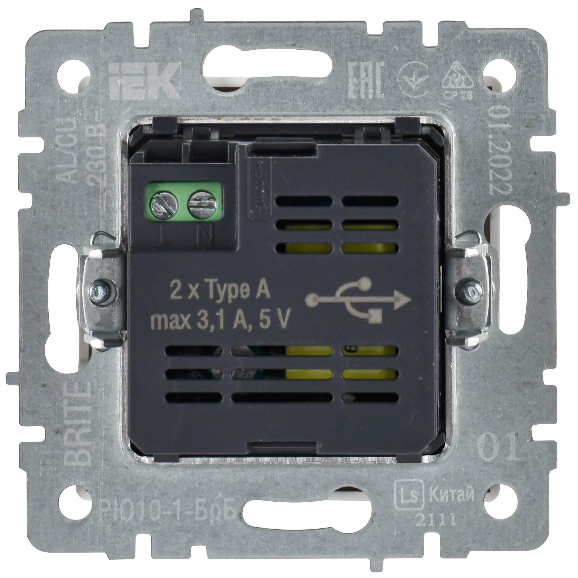 BRITE Розетка USB A+A 5В 3,1А РЮ10-1-БрБ белый ИЭК
