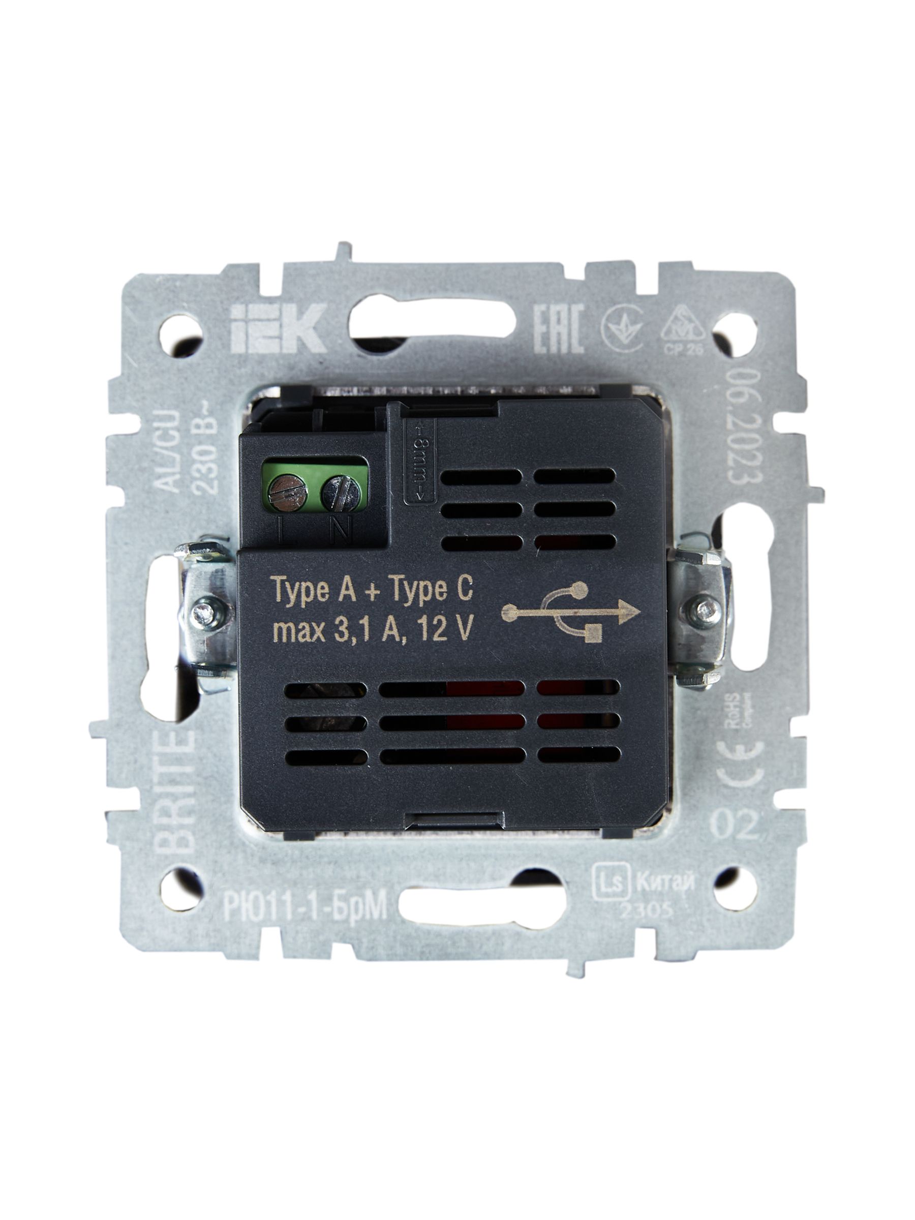 BRITE Розетка USB A+C 18Вт РЮ11-1-БрЧ черный ИЭК
