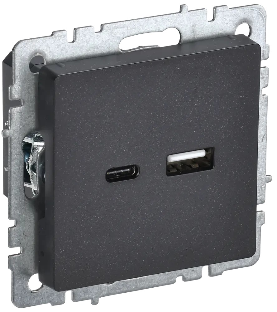BRITE Розетка USB A+C 18Вт РЮ11-1-БрЧ черный ИЭК