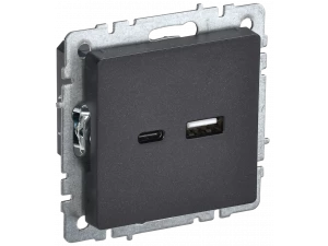 BRITE Розетка USB A+C 18Вт РЮ11-1-БрЧ черный ИЭК
