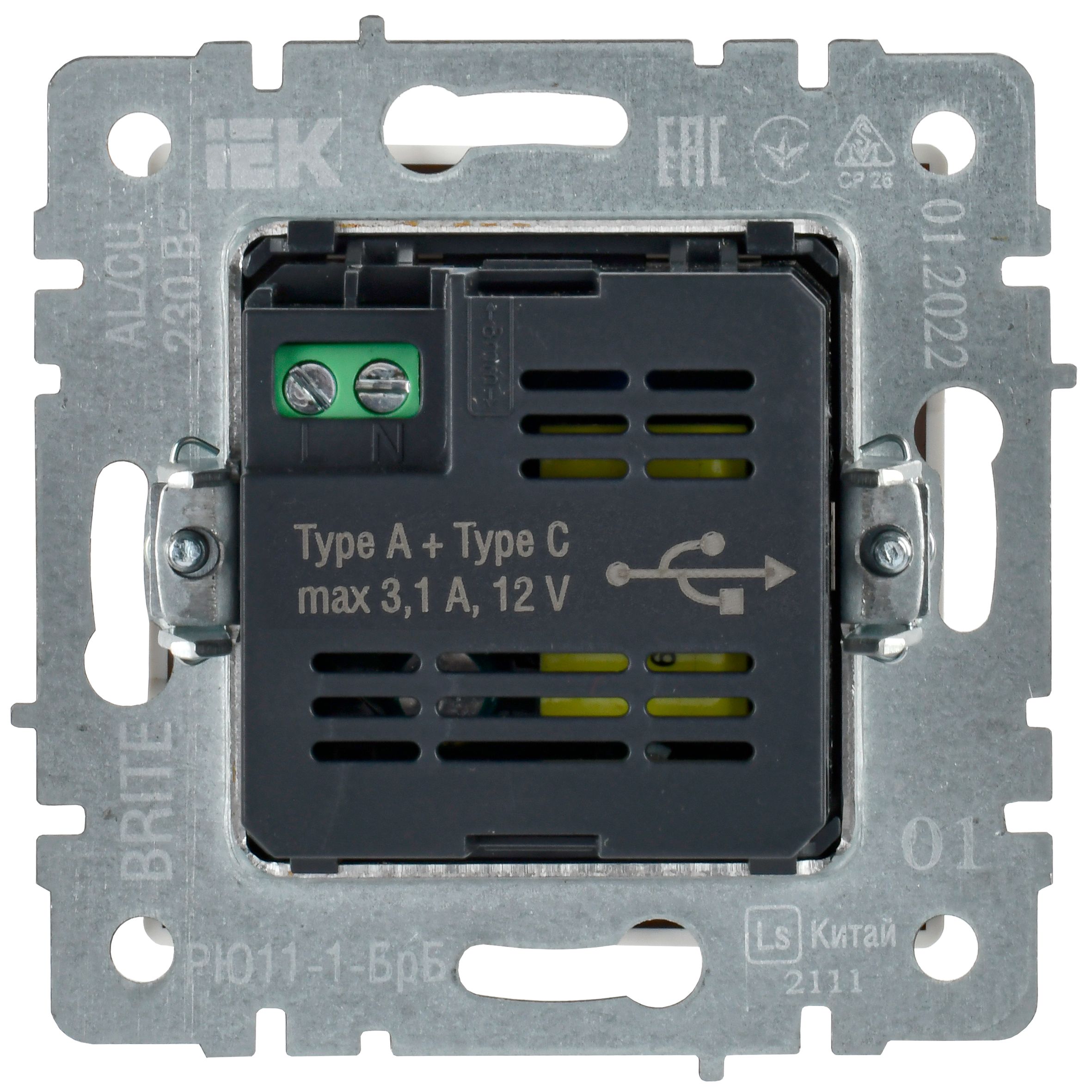 BRITE Розетка USB A+C 18Вт РЮ11-1-БрБ белый ИЭК