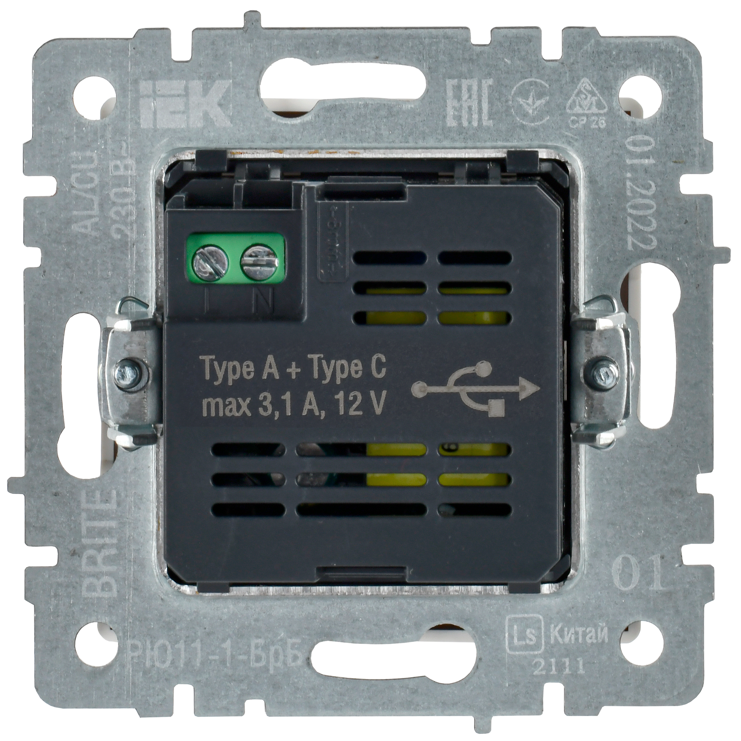BRITE Розетка USB A+C 18Вт РЮ11-1-БрБ белый ИЭК