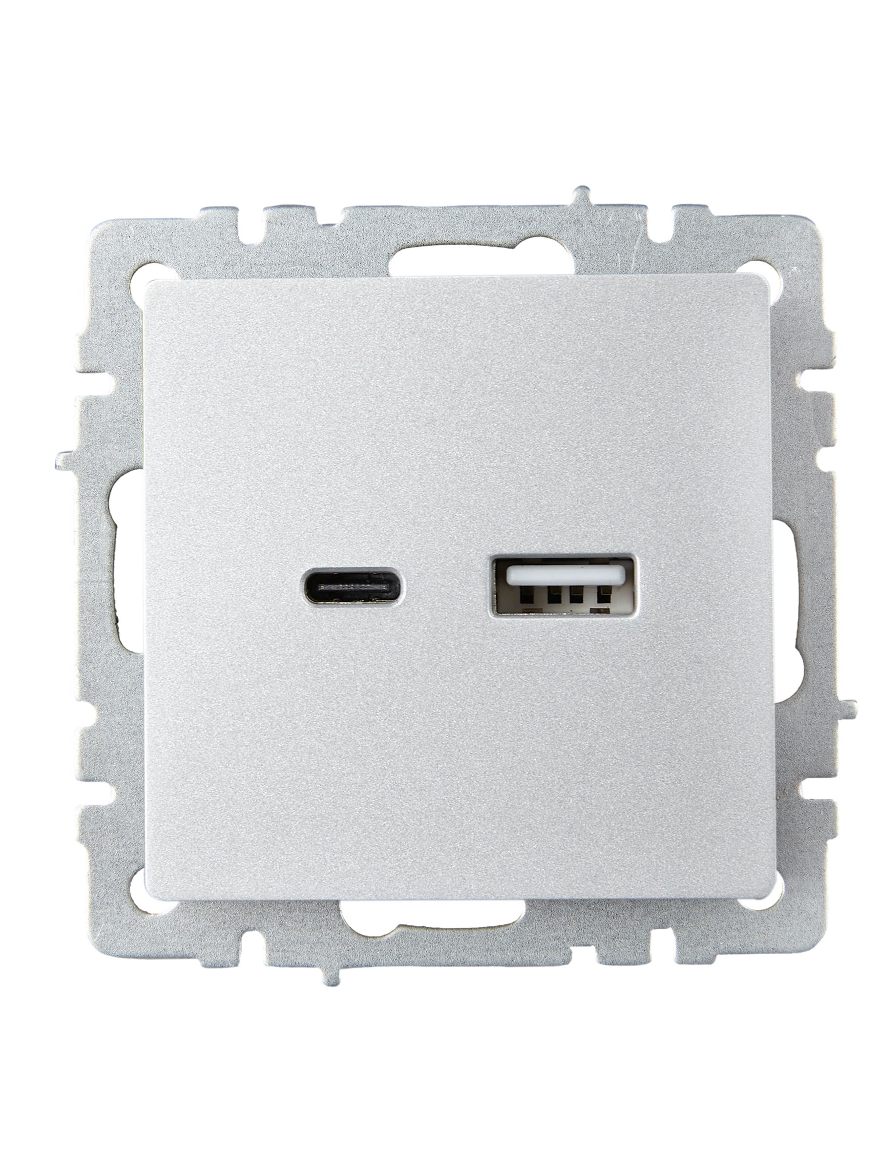 BRITE Розетка USB A+C 18Вт РЮ11-1-БрА алюминий ИЭК