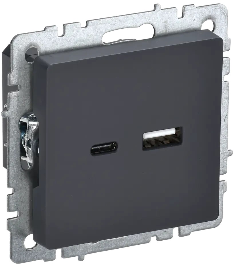 BRITE Розетка USB A+C 18Вт РЮ11-1-БрГ графит ИЭК