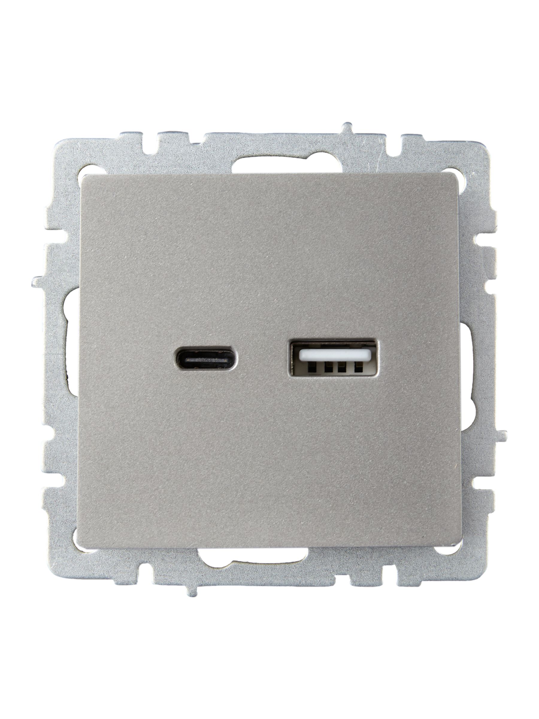BRITE Розетка USB A+C 18Вт РЮ11-1-БрС сталь ИЭК