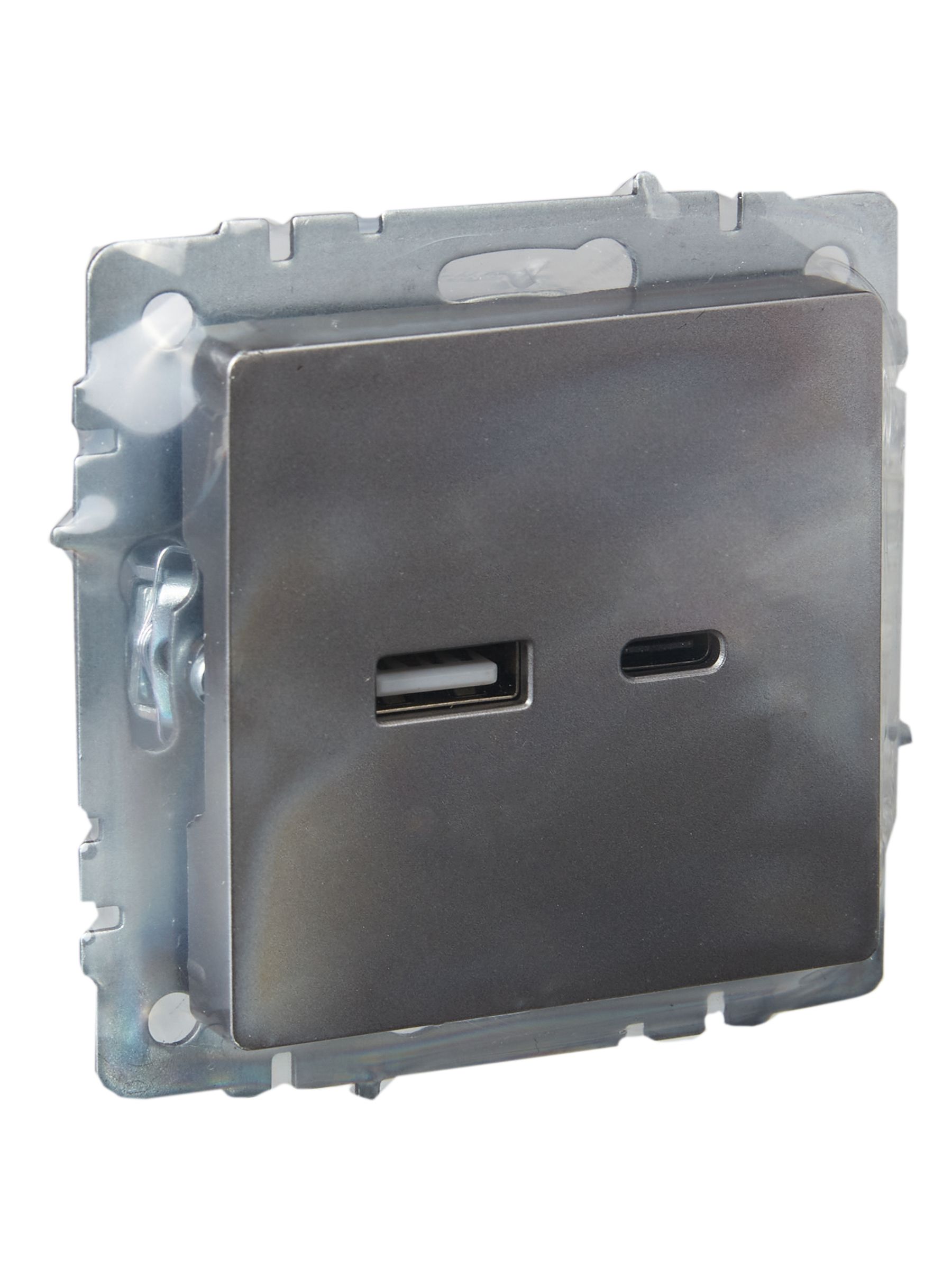 BRITE Розетка USB A+C 18Вт РЮ11-1-БрС сталь ИЭК