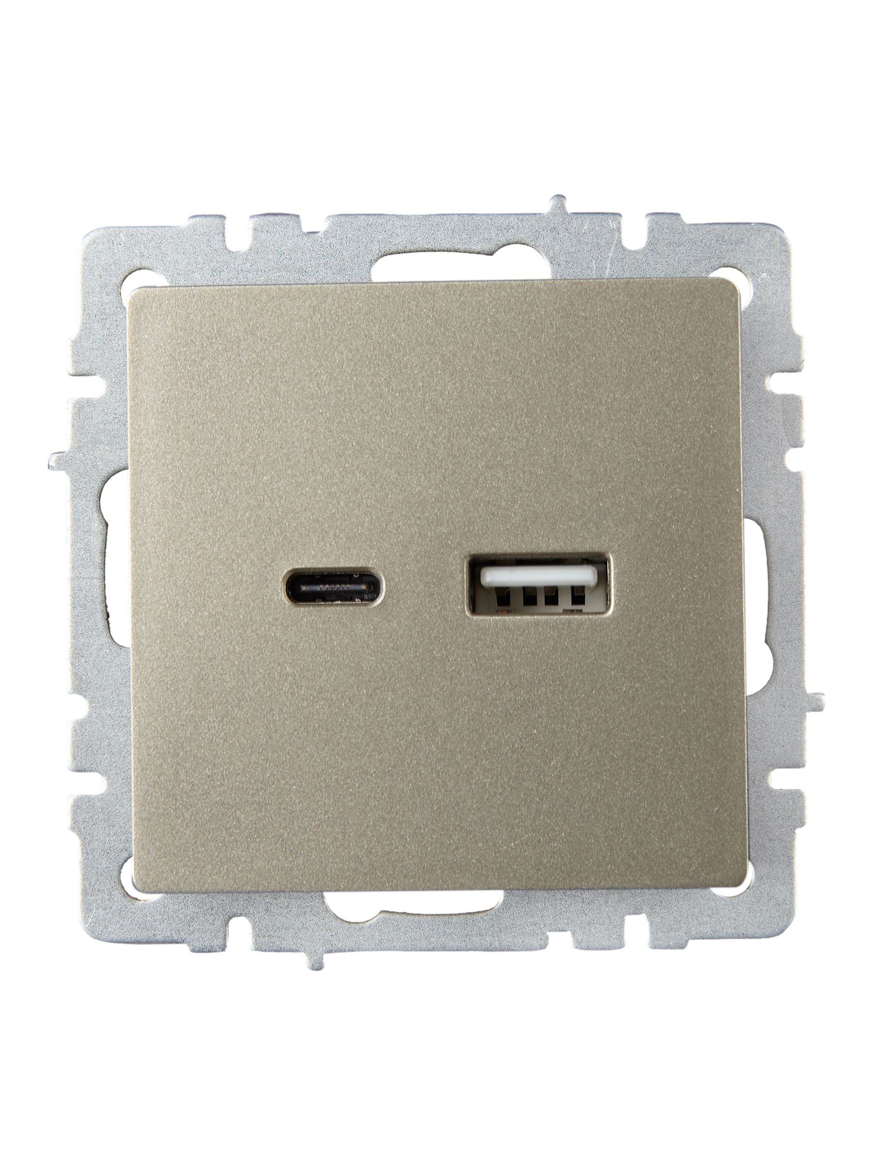 BRITE Розетка USB A+C 18Вт РЮ11-1-БрШ шампань ИЭК
