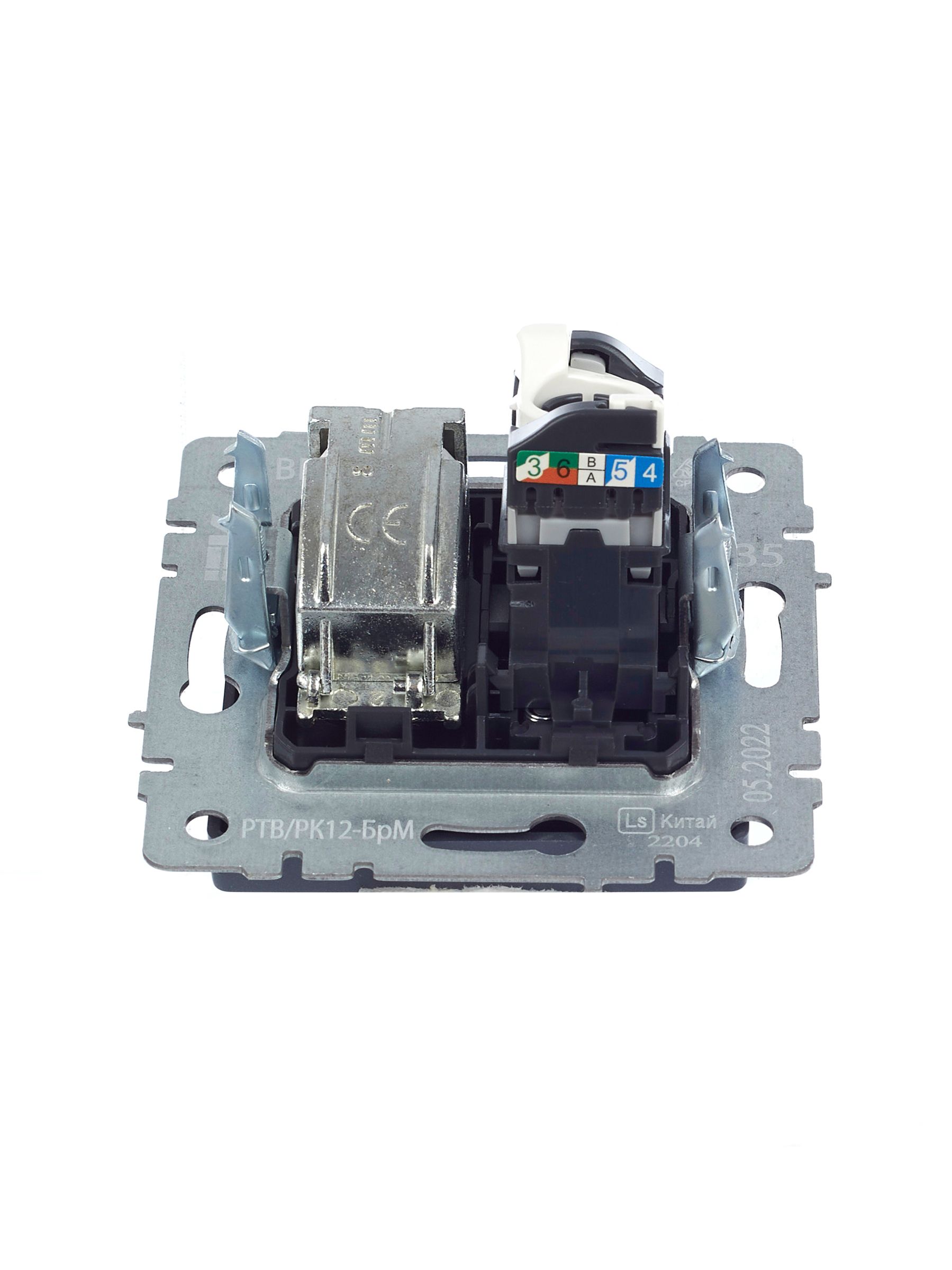 BRITE Розетка двойная TV+RJ45 кат.5E РТВ/РК12-БрМ маренго ИЭК