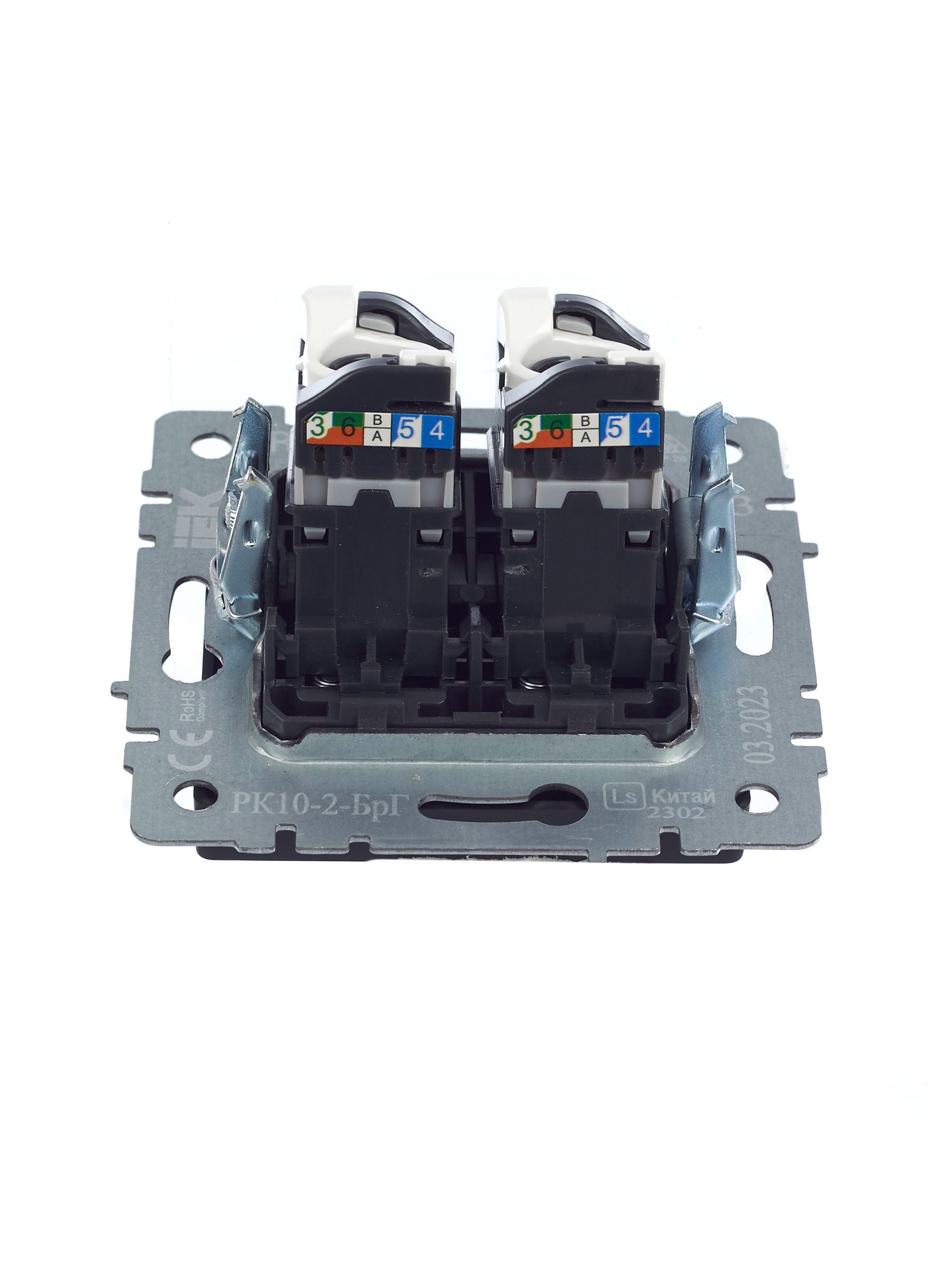 BRITE Розетка компьютерная двойная RJ45 кат.5E РК10-2-БрГ графит ИЭК