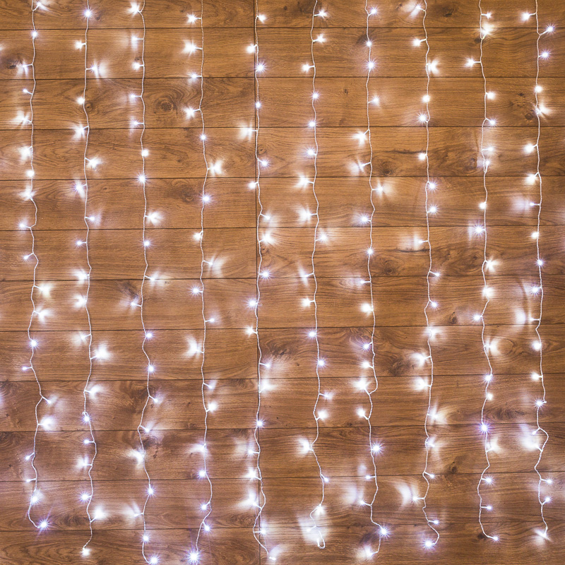 Гирлянда светодиодная Дождь 1.5х1.5 м 144 LED, прозрачный ПВХ, с контроллером, холодное белое свечение NEON-NIGHT