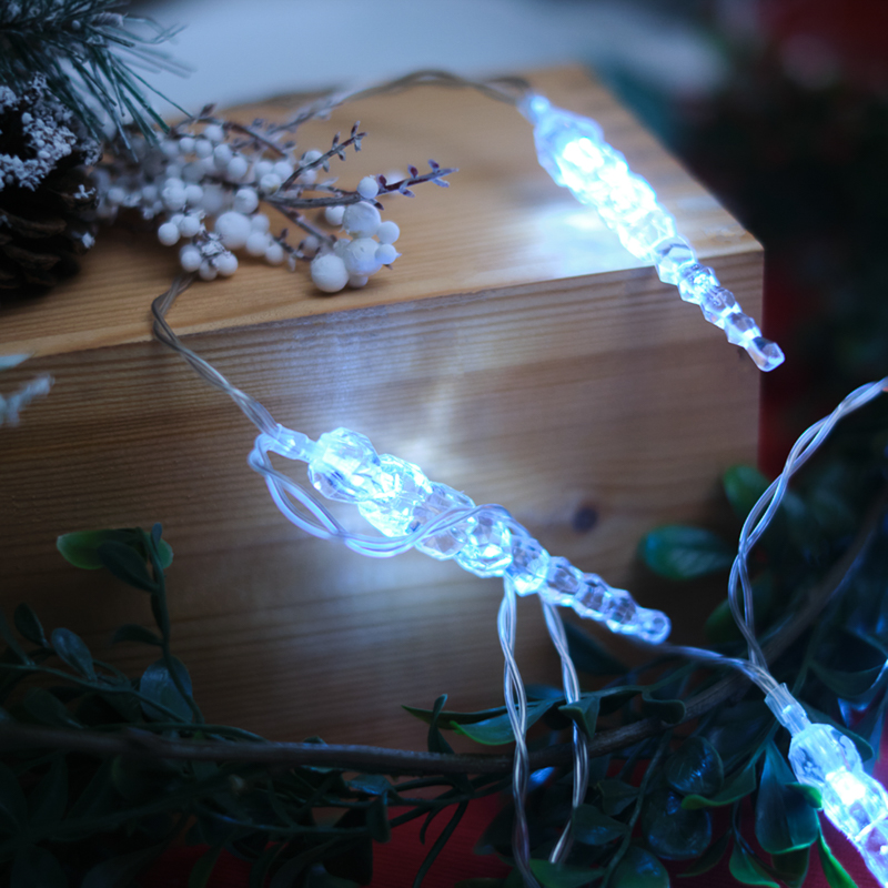 Гирлянда светодиодная Сосульки 1,5 м, 10 LED, прозрачный ПВХ, цвет свечения белый, 2 х АА (батарейки не в комплекте) NEON-NIGHT