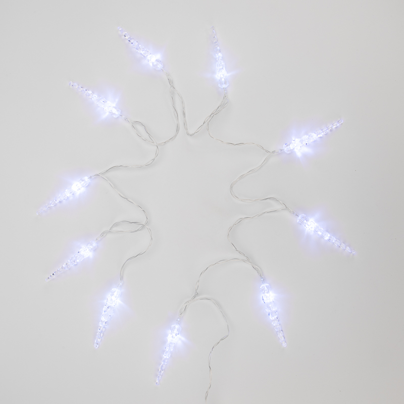 Гирлянда светодиодная Сосульки 1,5 м, 10 LED, прозрачный ПВХ, цвет свечения белый, 2 х АА (батарейки не в комплекте) NEON-NIGHT
