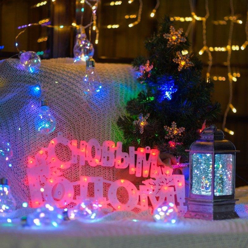 Фигура светодиодная С НОВЫМ ГОДОМ 35 LED красные 42x19 см