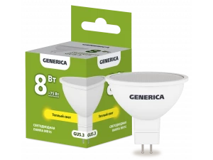 Лампа светодиодная MR16 софит 8Вт 230В 3000К GU5.3 GENERICA ИЭК