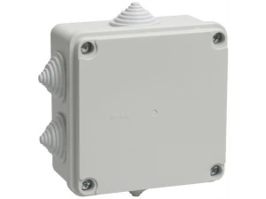 Коробка КМ41234 распаячная для о/п 100х100х50 мм IP55 (RAL7035, 6 гермовводов) ИЭК