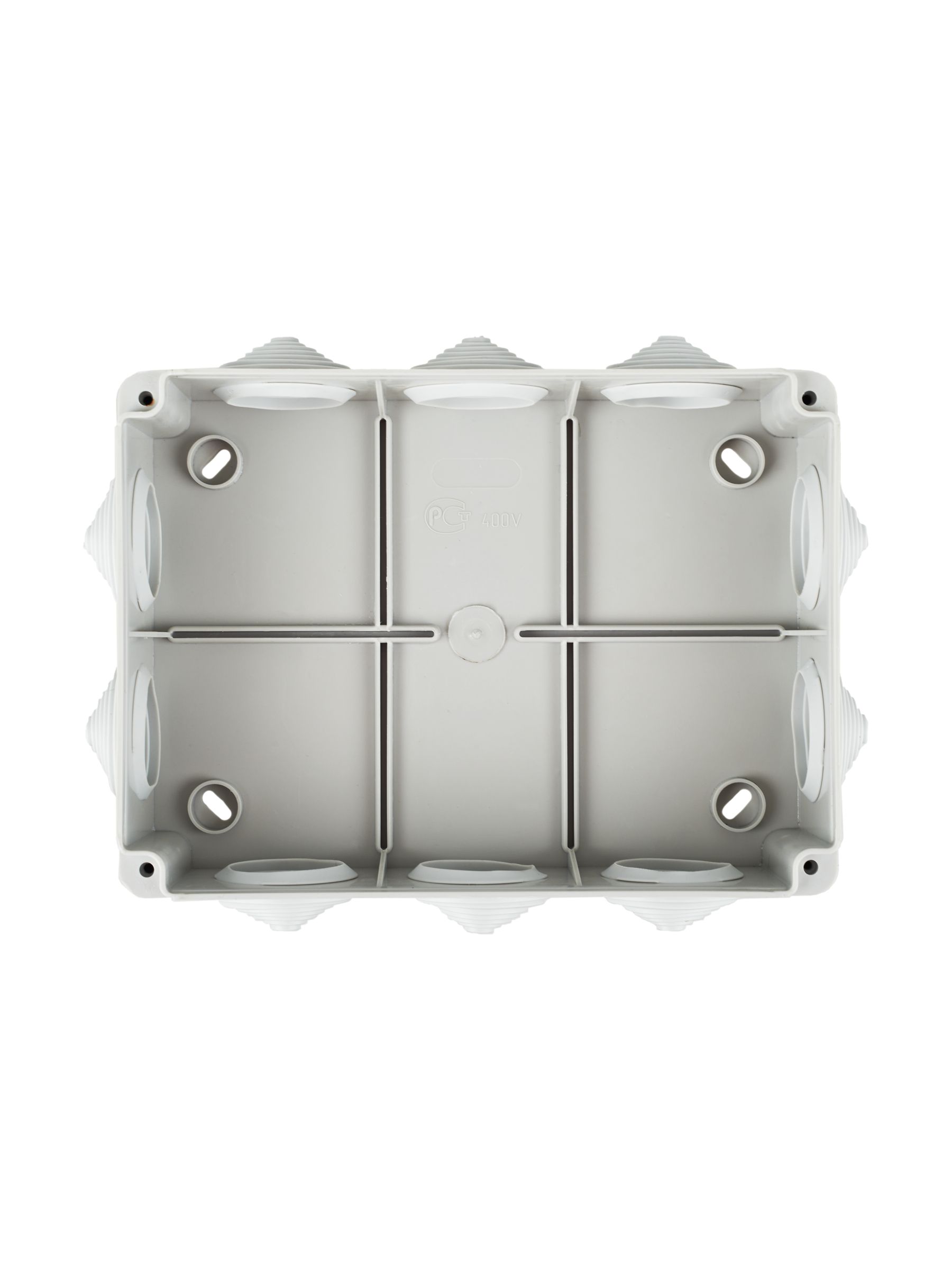 Коробка КМ41242 распаячная для открытой проводки 150х110х70 мм IP55 (RAL7035, 10 гермовводов) ИЭК