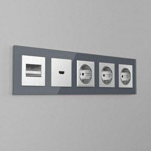 Накладка для двойной розетки Ethernet RJ-45 /W1191109 (серебряный рифленый)