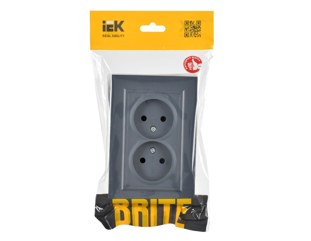 BRITE Розетка 2-местная без заземления без защитных шторок 10А в сборе РС12-2-БрМ маренго ИЭК
