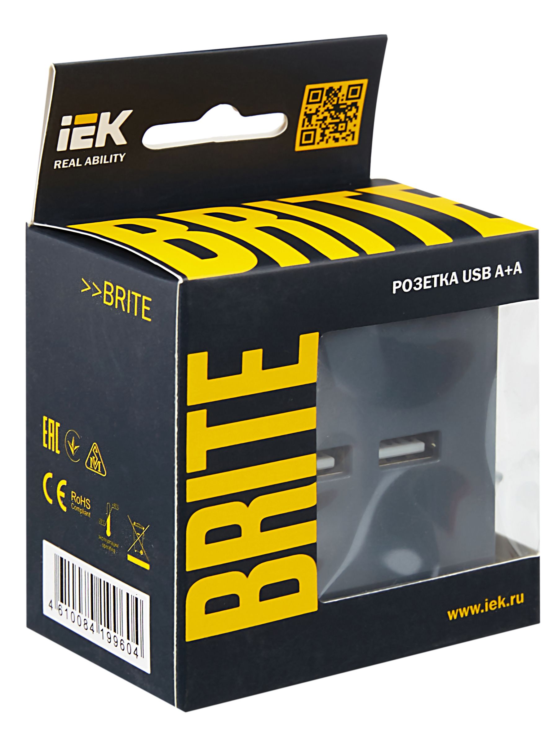 BRITE Розетка USB A+A 5В 3,1А РЮ10-1-БрМ маренго ИЭК