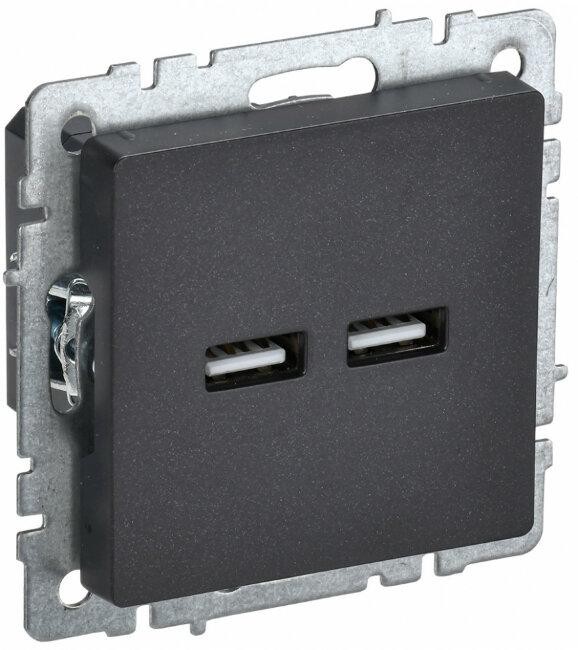 BRITE Розетка USB A+A 5В 3,1А РЮ10-1-БрЧ черный ИЭК