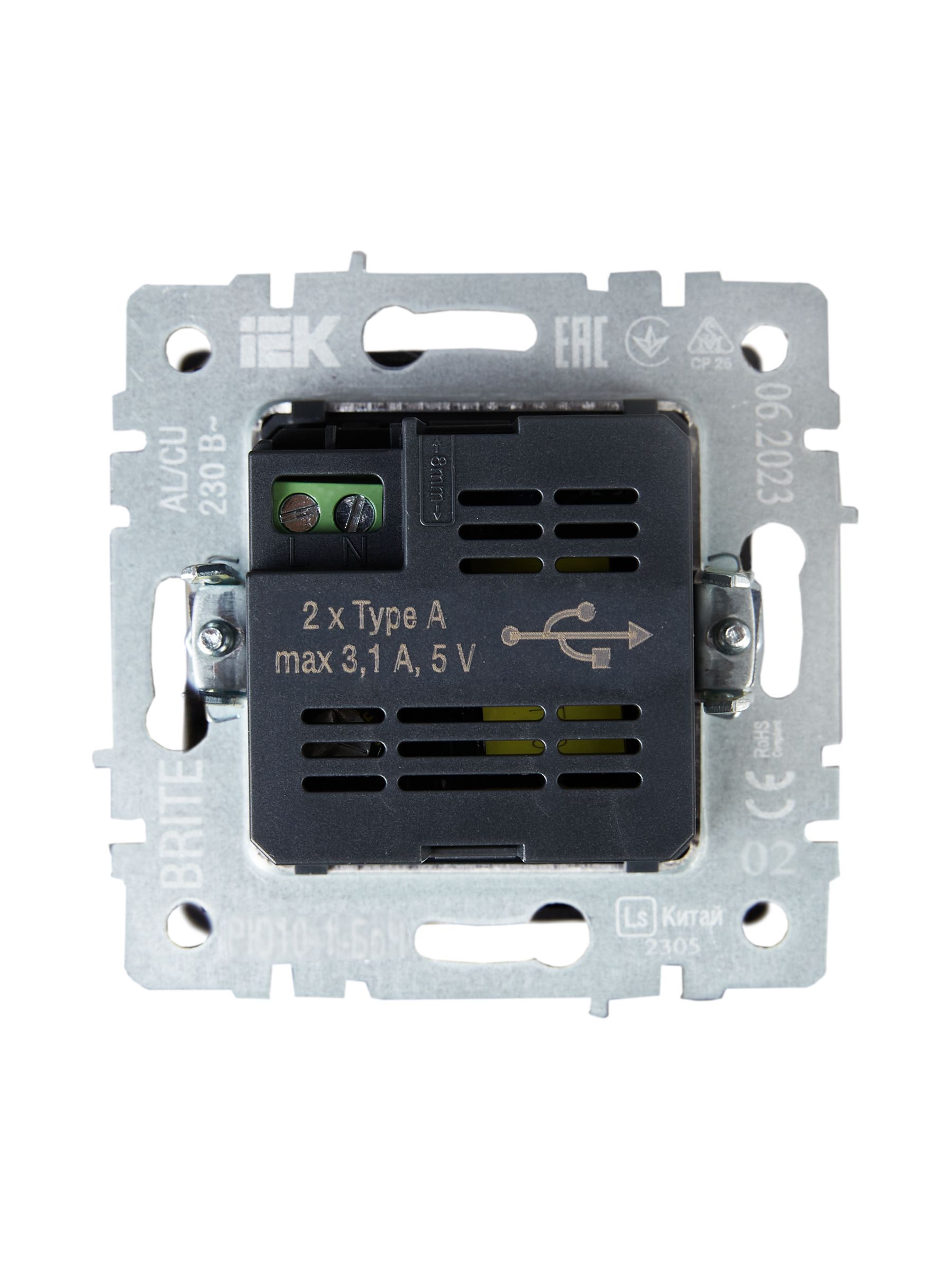 BRITE Розетка USB A+A 5В 3,1А РЮ10-1-БрЧ черный ИЭК