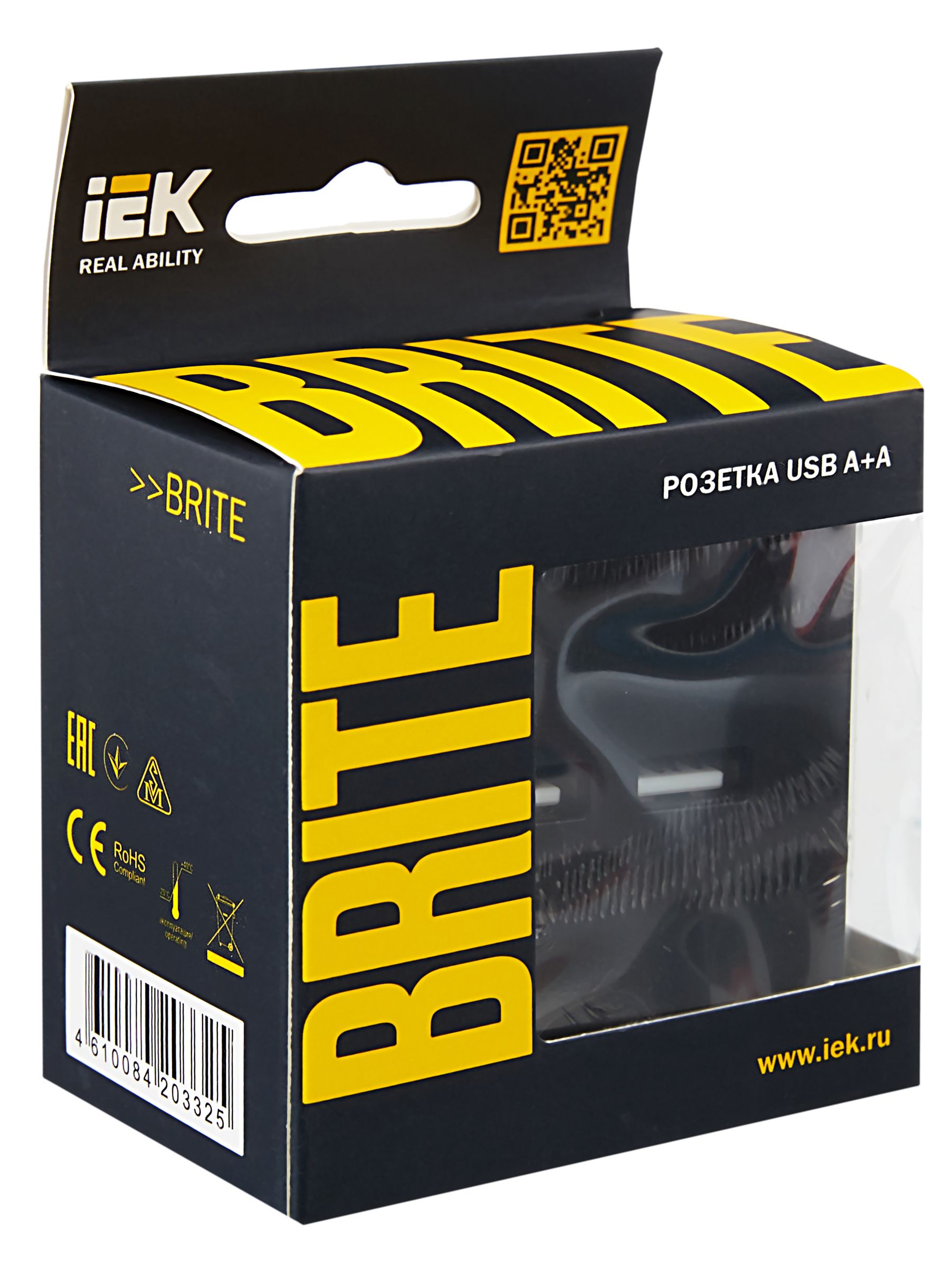 BRITE Розетка USB A+A 5В 3,1А РЮ10-1-БрЧ черный ИЭК