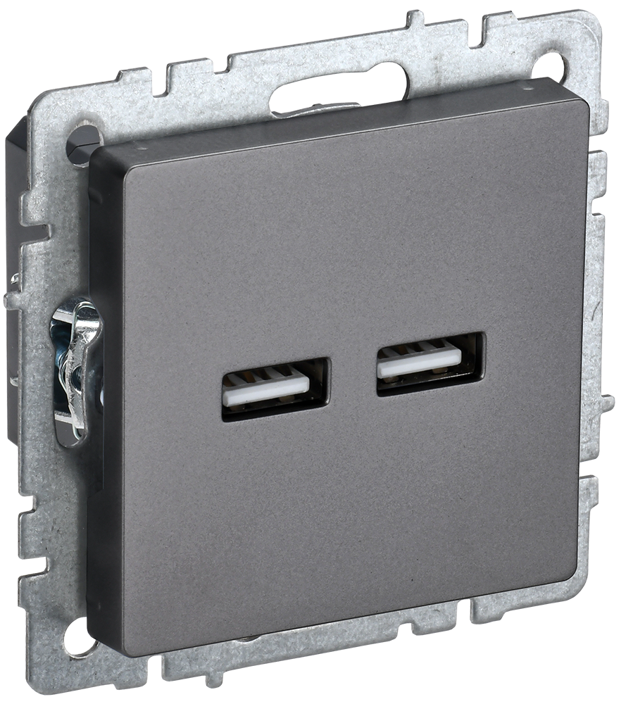 BRITE Розетка USB A+A 5В 3,1А РЮ10-1-БрС сталь ИЭК