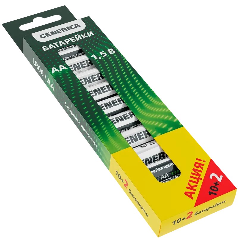 Батарейка щелочная Alkaline LR06/AA (10+2шт/коробка) ПРОМО GENERICA ИЭК