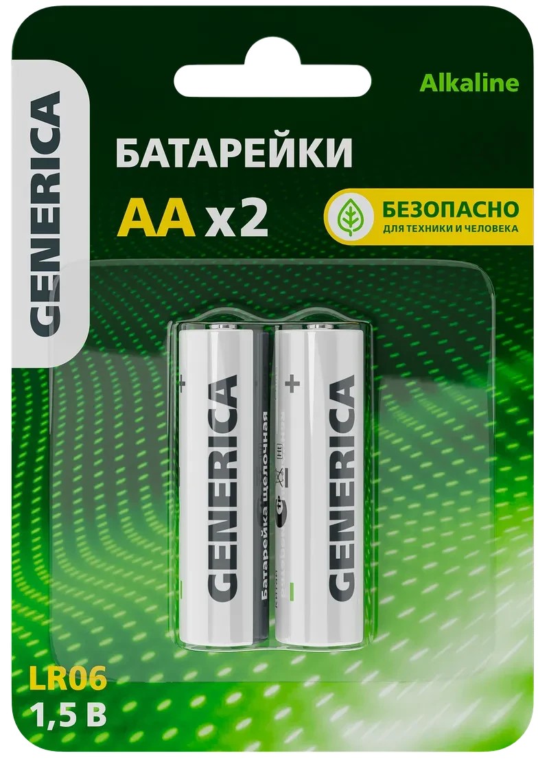 Батарейка щелочная Alkaline LR06/AA (2шт/блистер) GENERICA ИЭК