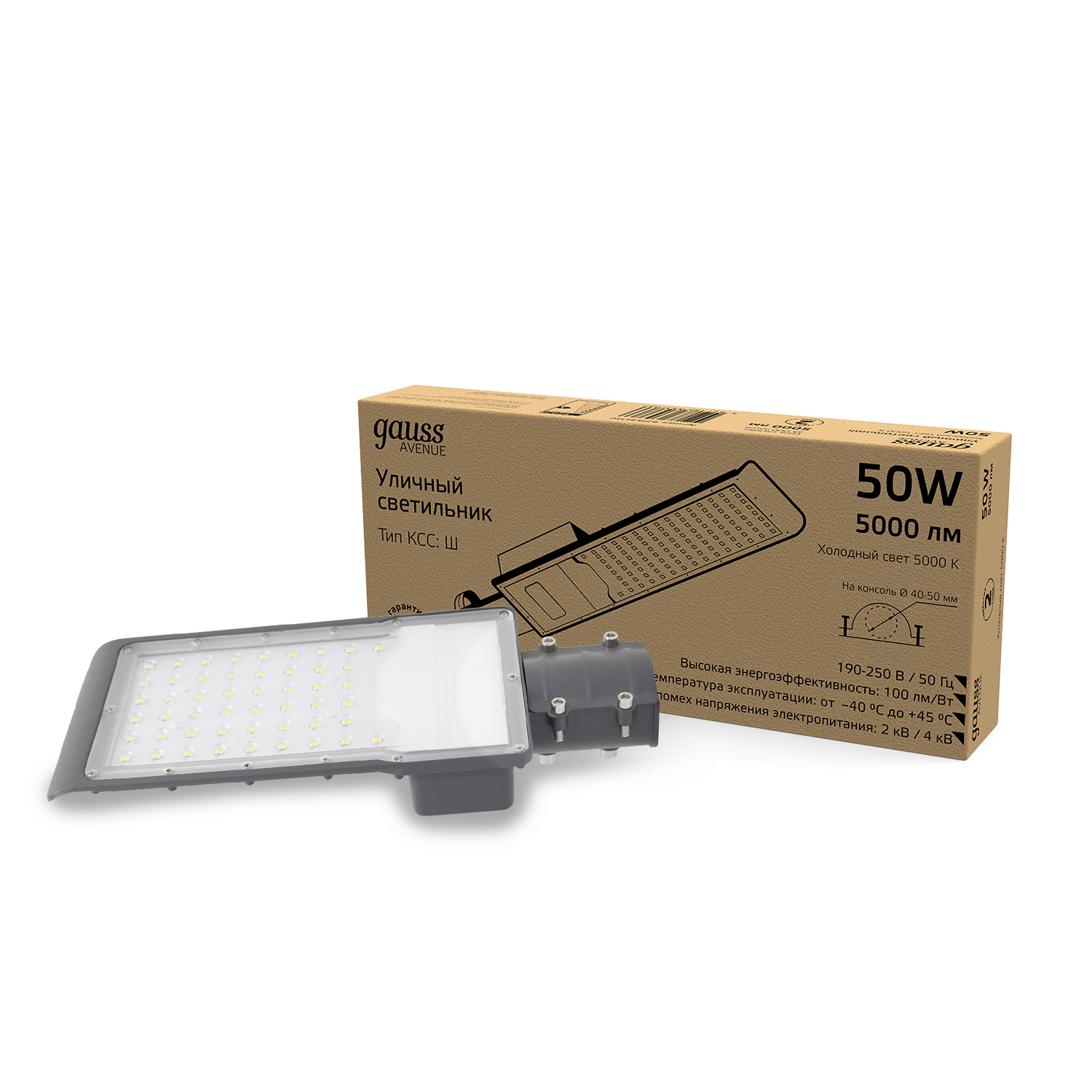 Светильник Уличный Gauss LED Avenue IP65 355*155*57 50W 5000lm 5000K 190-250V КСС 