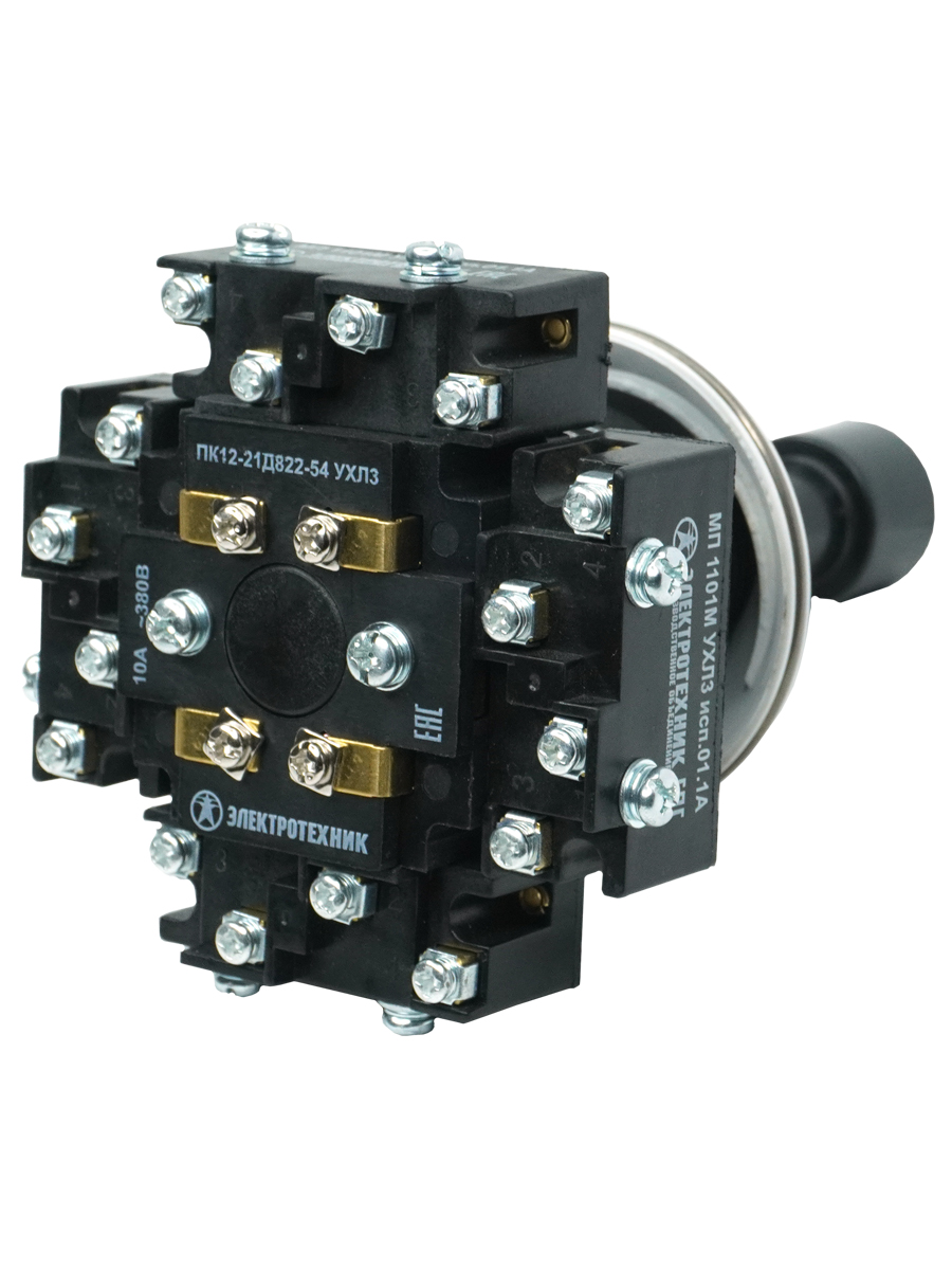 Переключатель крестовой ПК12-21Д822-54 УХЛ3, 380В/50Гц, 10А, с защитой от попадания стружки, рукоятка - 8 полюсов