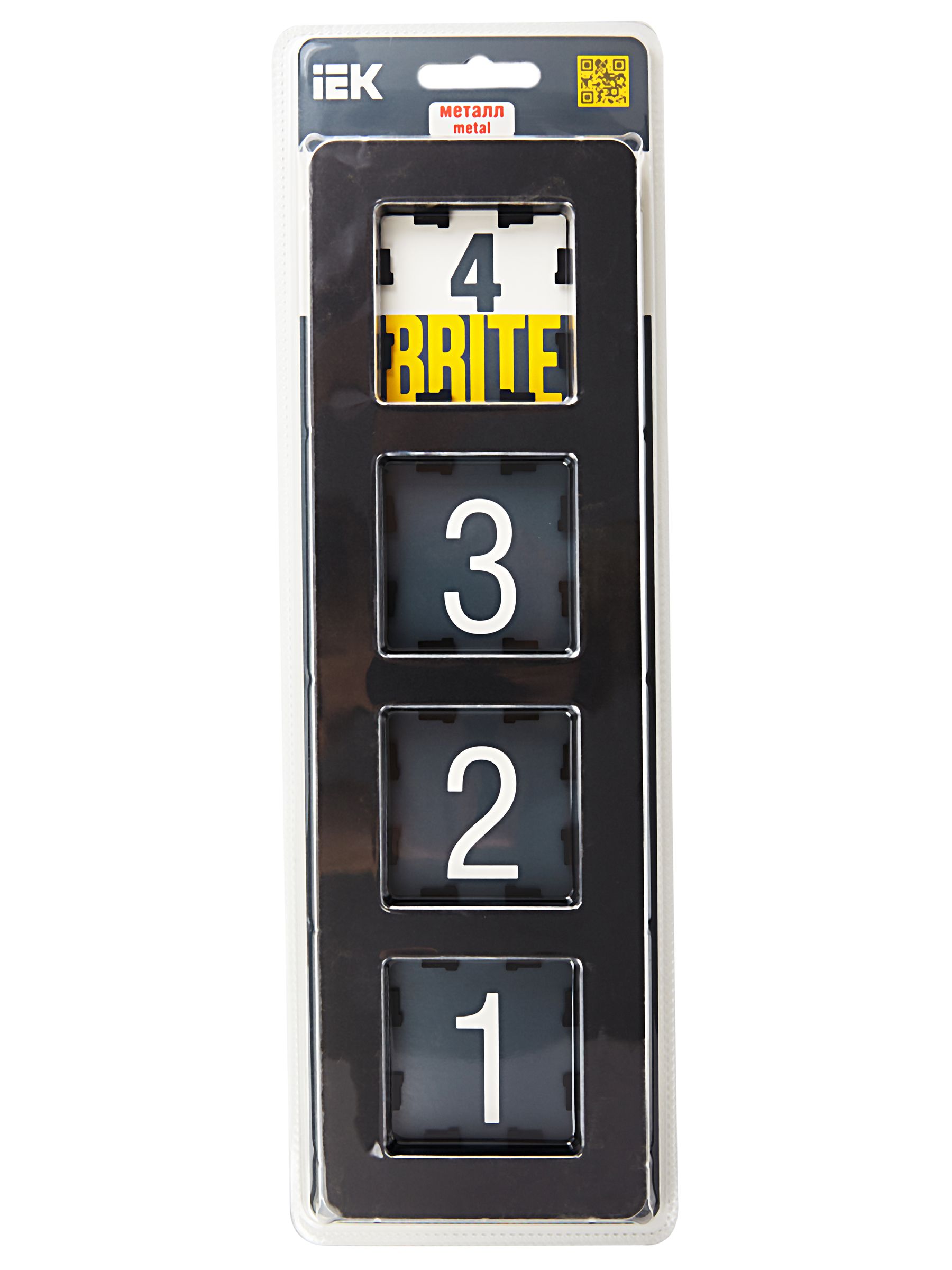 BRITE Рамка 4-местная РУ-4-1-Бр металл черный RE IEK