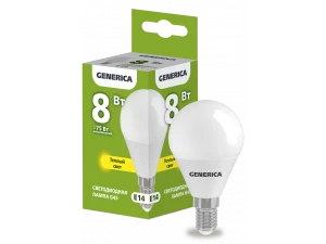 Лампа светодиодная G45 шар 8Вт 230В 3000К E14 GENERICA
