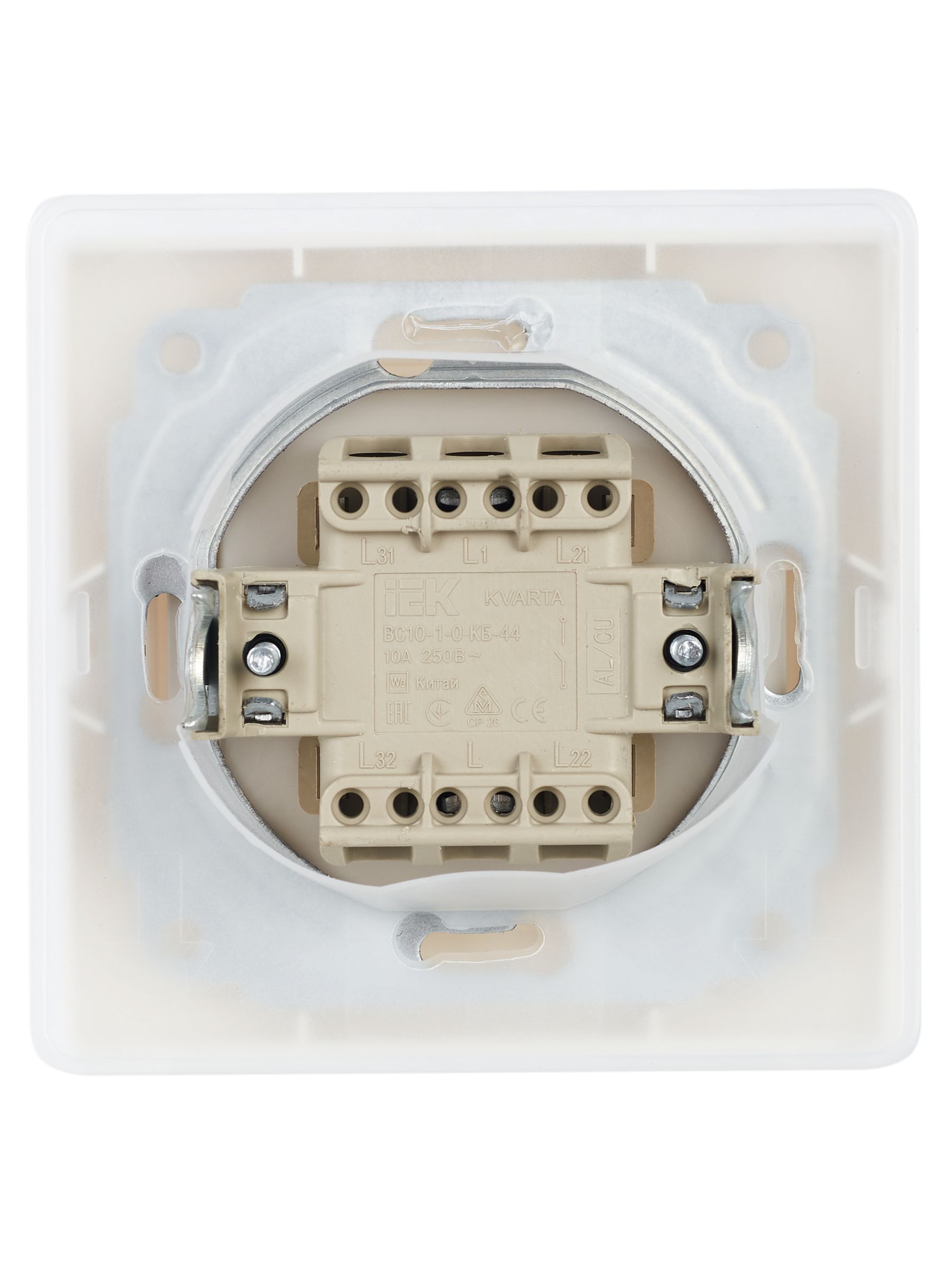 KVARTA Выключатель 1-клавишный 10А IP44 ВС10-1-0-КБ-44 белый IEK