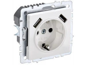 BRITE Розетка 1-местная с заземлением со шторками 16А с USB A+A 5В 3,1А РЮш10-2-БрБ белый ИЭК
