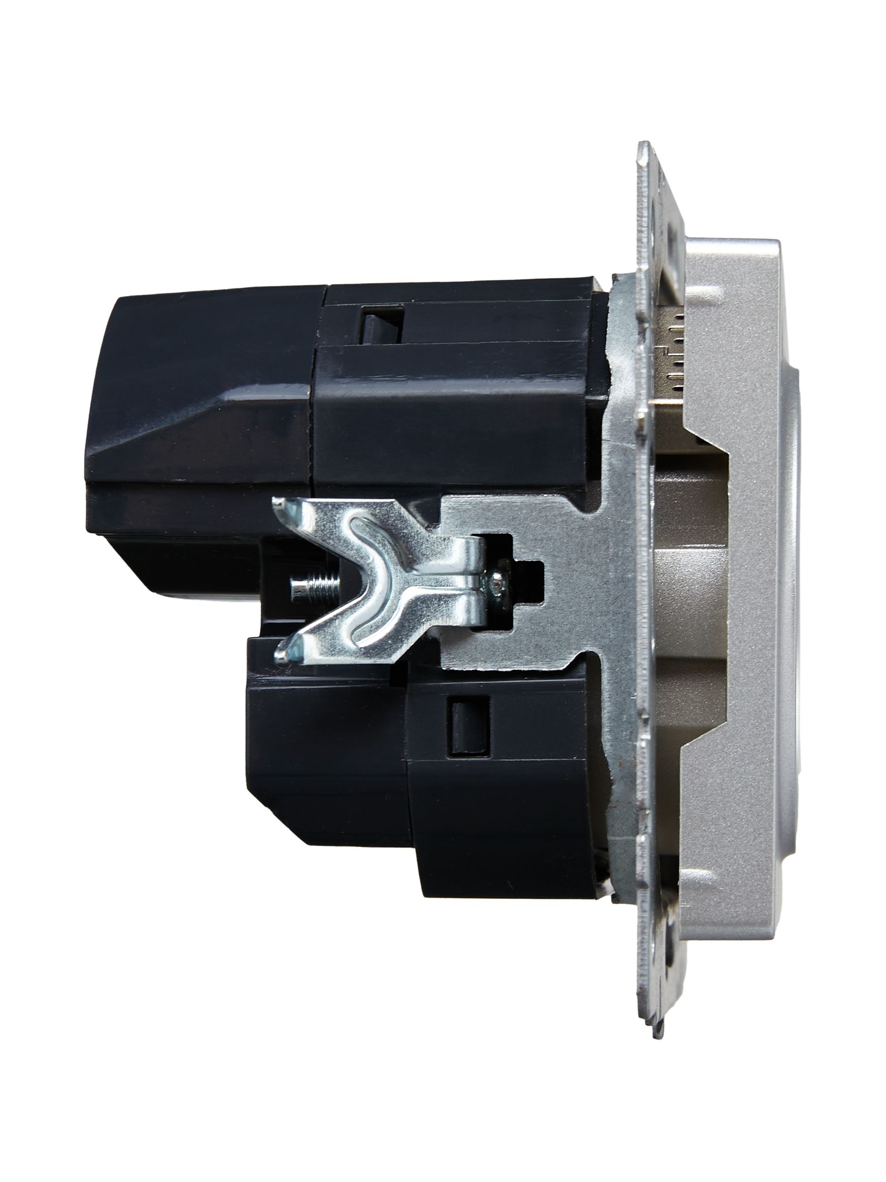 BRITE Розетка 1-местная с заземлением со шторками 16А с USB A+A 5В 2,1А РЮш10-1-БрА алюминий ИЭК