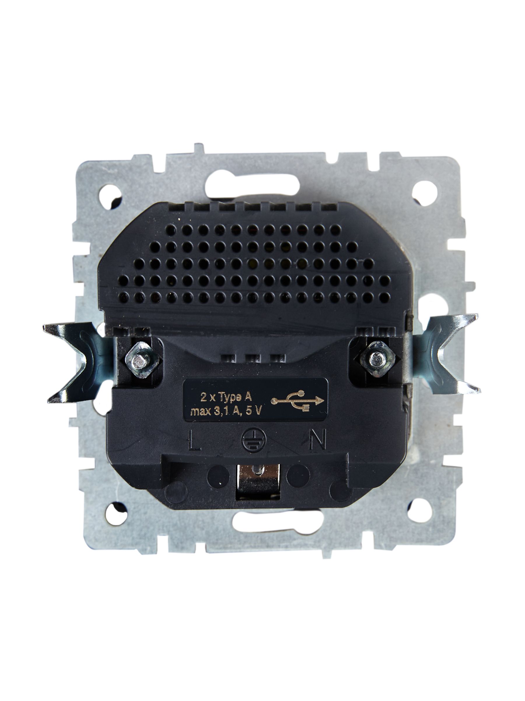 BRITE Розетка 1-местная с заземлением со шторками 16А с USB A+A 5В 3,1А РЮш10-2-БрА алюминий ИЭК