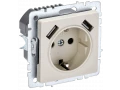BRITE Розетка 1-местная с заземлением со шторками 16А с USB A+A 5В 3,1А РЮш10-2-БрКр бежевый ИЭК