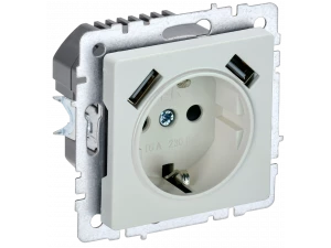 BRITE Розетка 1-местная с заземлением со шторками 16А с USB A+A 5В 3,1А РЮш10-2-БрЖ жемчуг ИЭК