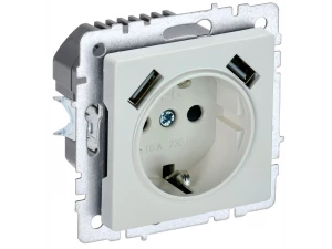 BRITE Розетка 1-местная с заземлением со шторками 16А с USB A+A 5В 3,1А РЮш10-2-БрЖ жемчуг ИЭК